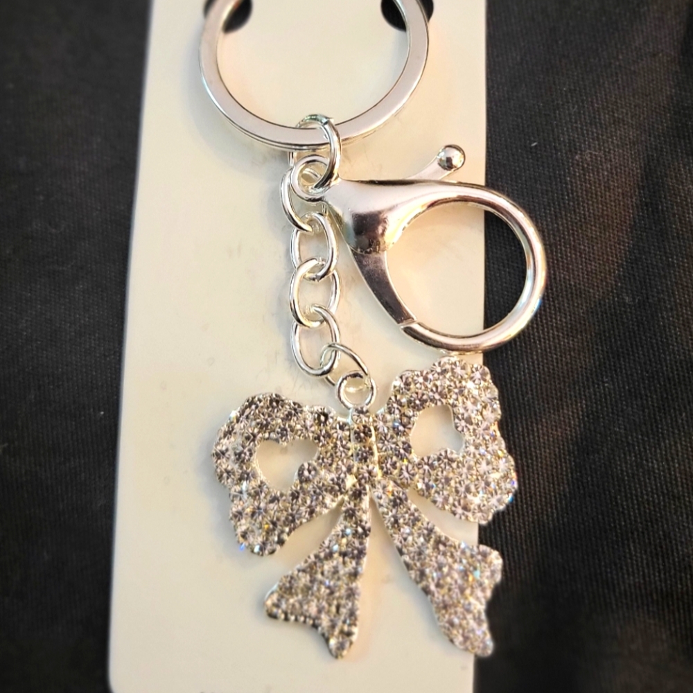 Silver Bow Keychain/ Bag Charm with Rhinestones NWT